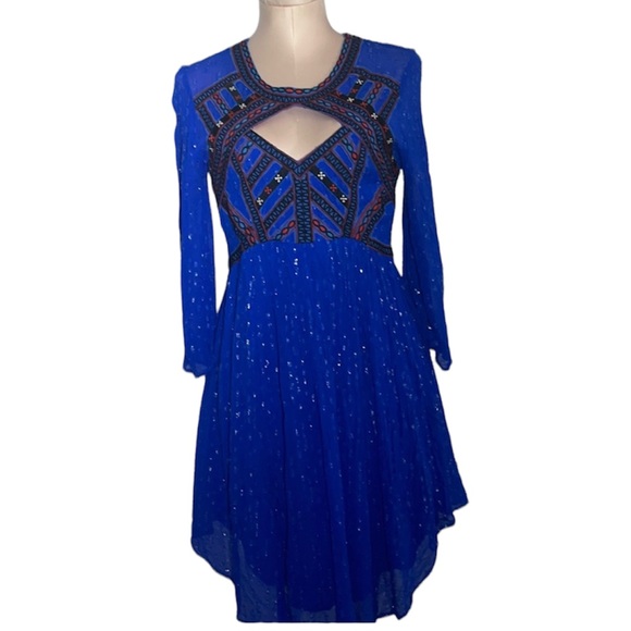 Free People dress.Size S.Royal blue with silver threading. Absolutely beautiful - Picture 1 of 14